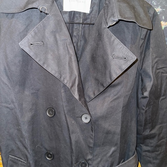 EVERLANE Black Cotton Belted Double Breasted Trench Coat Size XS Used - Picture 4 of 6